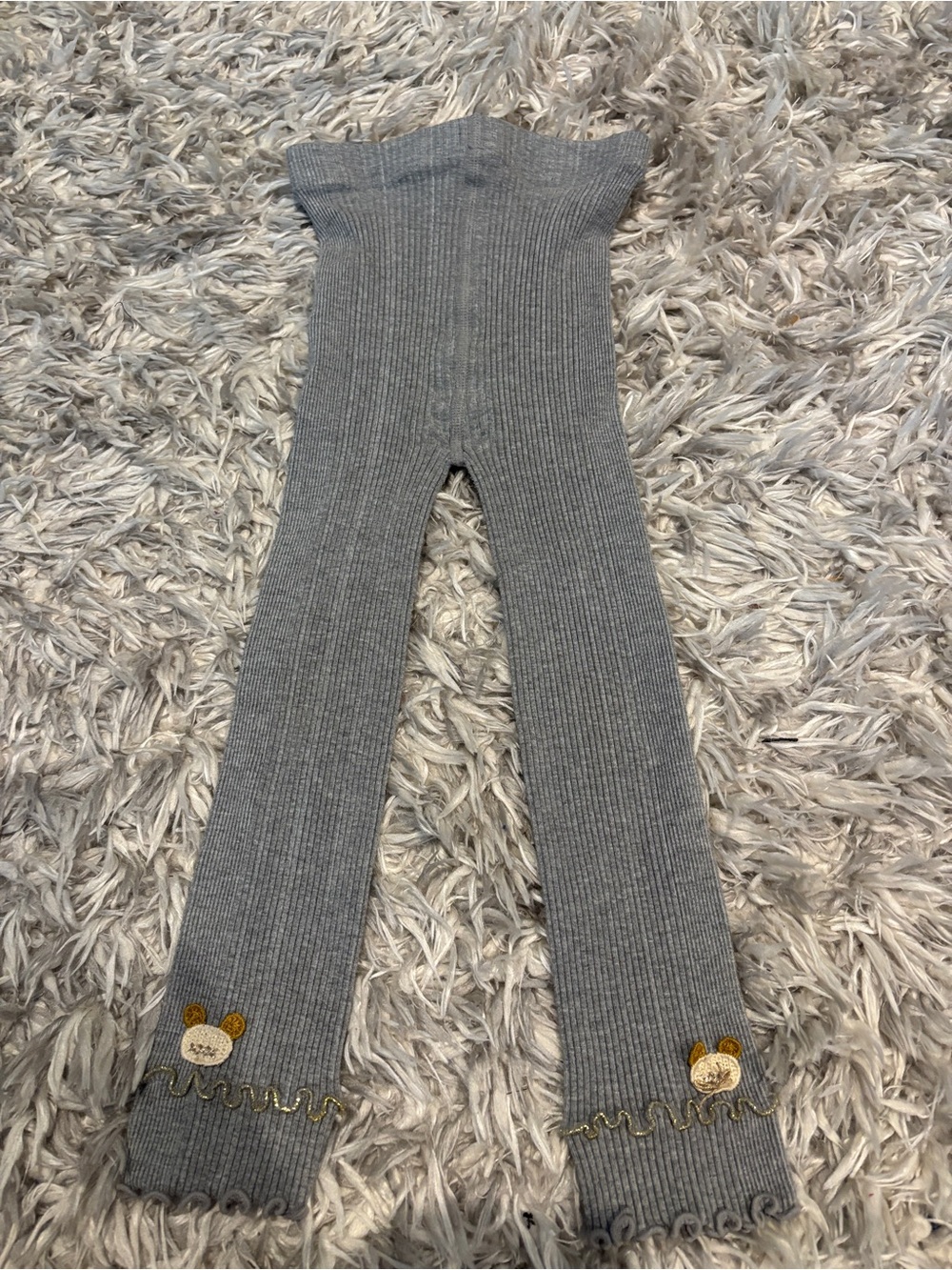 Doe a Dear Gray Ribbed Leggings Bear Detail Size 18-24M / 2T